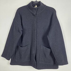 Eileen Fisher Boiled Wool Knit Womens Small Long Sleeve Black Snap Jacket
